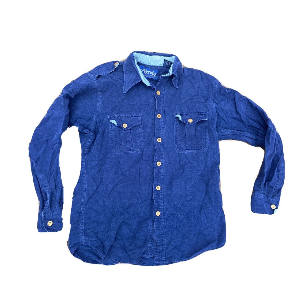 Atlantis Weathergear Button Down Shirt Chest Pockets Blue Mens Size Large Collar